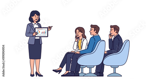 Business Woman Leading Office Meeting With Tablet