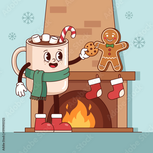 A delightful cup of hot chocolate, adorned with marshmallows and a gingerbread cookie, captures the warmth and comfort of holiday traditions during the winter season.