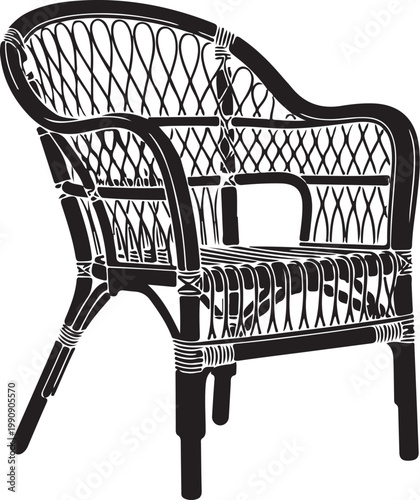 Black wicker armchair with diamond pattern wicker chair