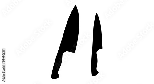 Two kitchen knives displayed against a white background a stark silhouette