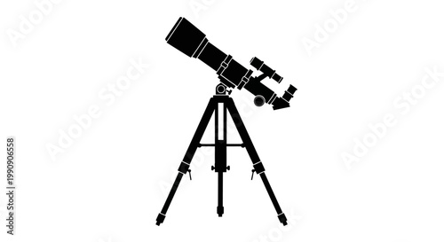 Black telescope on tripod displayed as a detailed silhouette