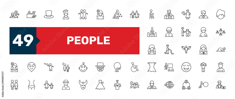 Εκτύπωση καμβά people icon set with hugging, man vacuuming, spanish man signs in flat outline s