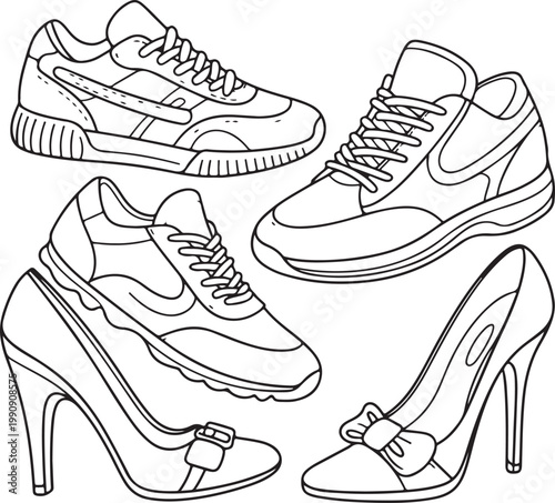 Isolated vector illustration of a pair of white casual sport sneakers and leather running shoes with shoelaces for men's fashion footwear
