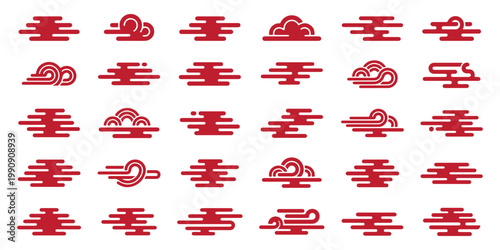 Clouds Chinese and japanese style collection. Ornament oriental elements for asian or asean style cloud new year card or mid autumn festival. Set of cartoon cloud flat design. Vector Illustration.