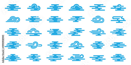 Clouds Chinese and japanese style collection. Ornament oriental elements for asian or asean style cloud new year card or mid autumn festival. Set of cartoon cloud flat design. Vector Illustration.