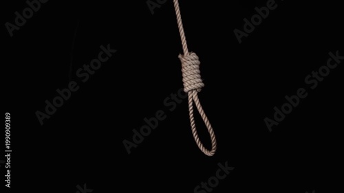 rope noose with hangman knot in front of dark background. suicide loop. suicide loop. the gallows. the loop dangles. rope noose with hangman knot in front of dark background,
