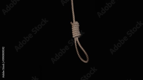 rope noose with hangman knot in front of dark background. suicide loop. suicide loop. the gallows. the loop dangles. rope noose with hangman knot in front of dark background,