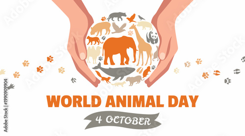 This engaging illustration for World Animal Day highlights the importance of protecting wildlife, showcasing various animals in an emblematic design that symbolizes compassion and awareness.