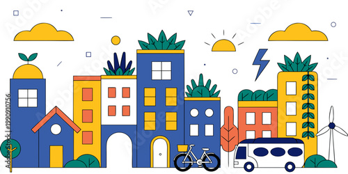 Sustainable eco city with green buildings and renewable energy infrastructure eco friendly green building wind turbine smart city public transport environmentally friendly future city urbanism