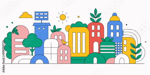 Eco friendly city concept with sustainable buildings and nature elements green building renewable energy solar energy environmentally friendly smart city sustainability environment buildings