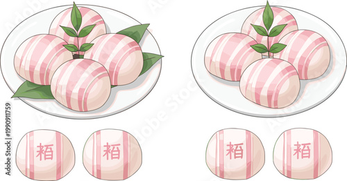 Japanese temple bell pavilion vector set, traditional wooden shinto or buddhist architecture with hanging bronze bell, isolated landmark illustrations