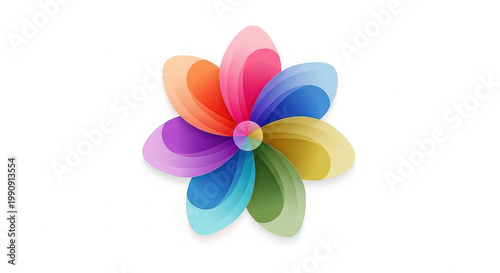 colorful abstract flower with vibrant petals radiating from the center isolated on white background, illustration