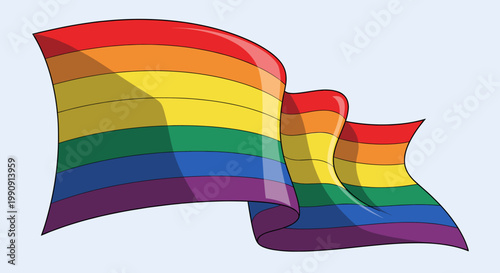 Принти на полотні A vibrant rainbow flag, symbolizing LGBTQ+ pride, waves gracefully against a soft blue background