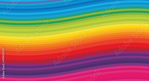 Schilderij op canvas A vibrant abstract background featuring numerous horizontal wavy lines in a full spectrum of rainbow colors, creating a dynamic and fluid visual effect