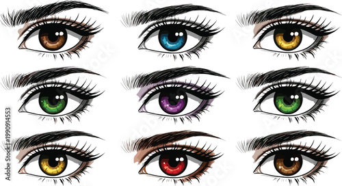 фотографія Human Eye Color Vector Illustration Featuring Brown, Blue, Hazel, Yellow, Purple