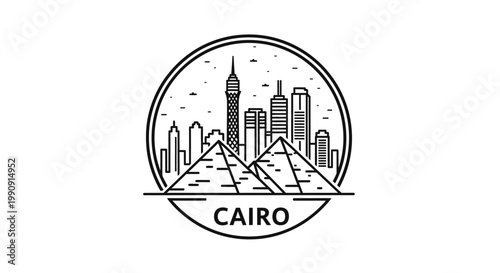 Cairo cityscape with pyramids illustration.