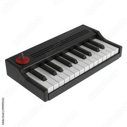 3 d piano keyboard black and white keys with red button