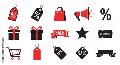 Shopping Sale Icons: Tags, Gifts, Cart, Megaphone, Star, Coupon, Banner
