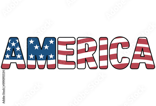 Bold typography spelling america with us flag stars and stripes design elements patriotic and national pride.
