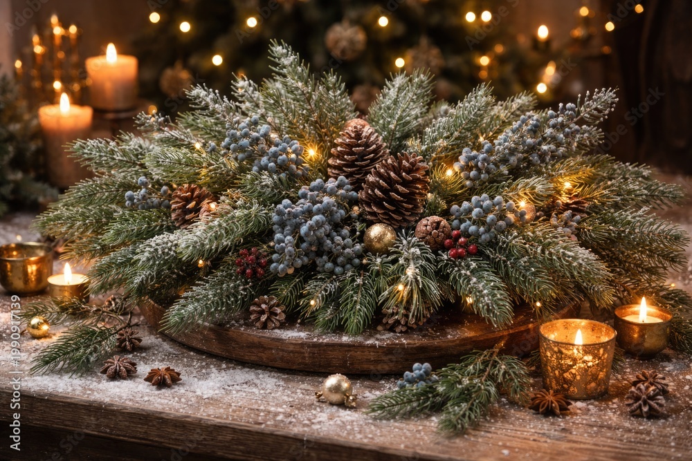 Obraz premium Festive juniper adorned winter holiday centerpiece
