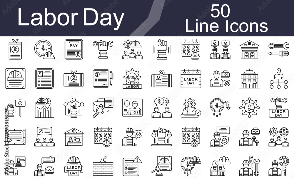 Fototapeta premium Labor Day Professional Outline Icon Set