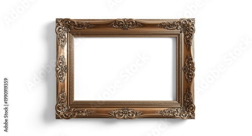 Wide bronze photo frame with vintage carved design set against white backdrop