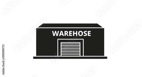 Warehouse building icon, storage facility, logistics center, distribution hub, simple illustration