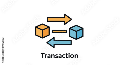Blockchain Transaction Concept: Cubes and Arrows Illustrating Data Exchange