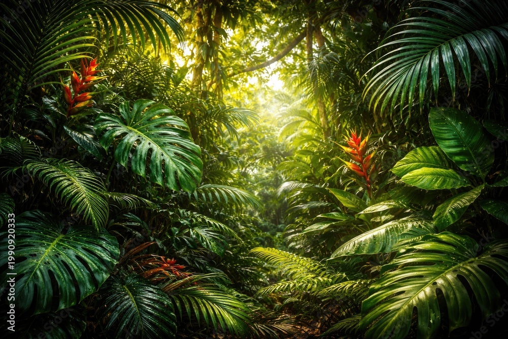 Obraz premium Editorial header background with vibrant jungle foliage texture
