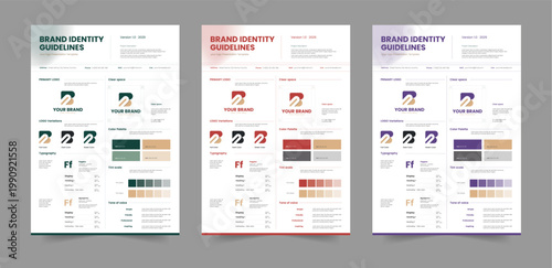 Minimal brand identity manual design with typography color palette and logo usage