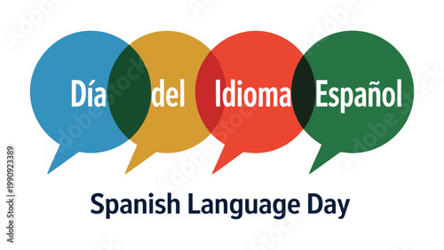 spanish language day poster with colorful speech bubbles and bilingual text dia del idioma espanol modern flat design communication concept educational vector illustration style 