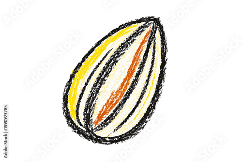 Childlike crayon pencil sunflower seed drawing in simple kids sketch style - concept food seed