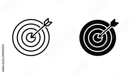 Target with arrow bulls eye icon set for business strategy marketing goals and achievement success visualization