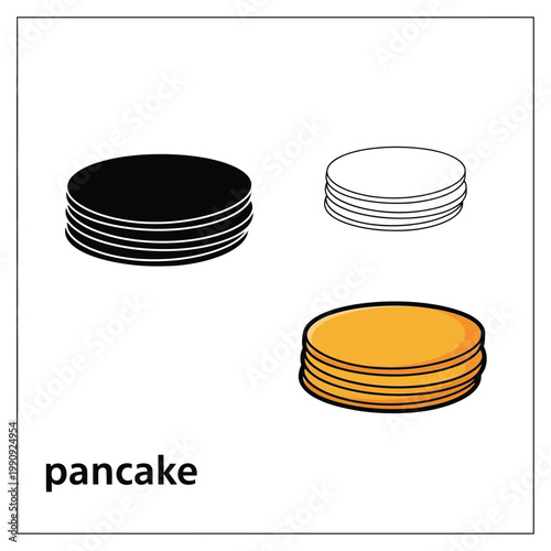 Stack of pancakes icon set black outline and golden colored.