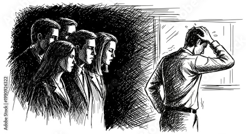 illustration of man feeling lonely and isolated from colleagues in office