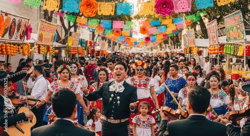 Mariachi band performing in a crowd Cino de Mayo
