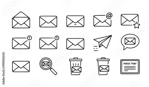 A set of minimalist email icons in a flat vector graphic design