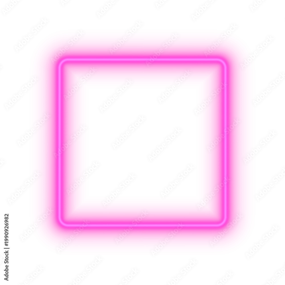 Fototapeta premium Pink neon square border with glowing light isolated on transparent PNG