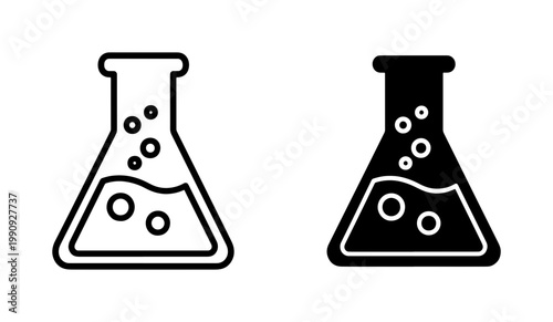 Schilderij op canvas Chemistry Erlenmeyer Flask Icon Set with Bubbling Liquid