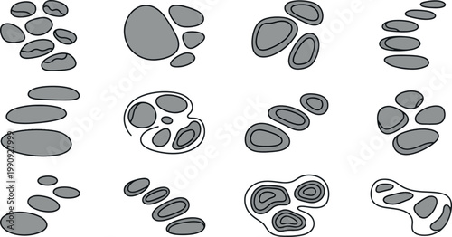 Foto Set of stepping stones and organic pebble shapes flat vector illustration icons