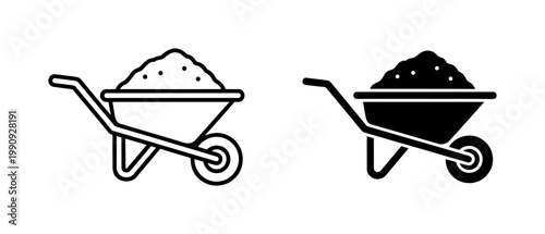 Wheelbarrow icon set with soil for gardening and construction