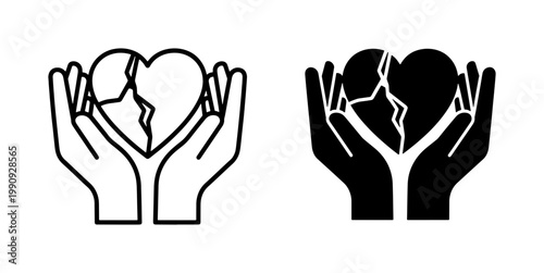 Photography Hands Holding Broken Heart Icon Set