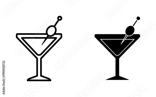 Martini Glass Icon Set with Olive Garnish