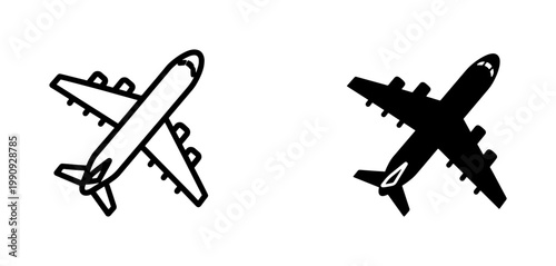 Airplane line and silhouette icons for travel design