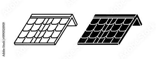 Roof tiling icon set with black line and silhouette style