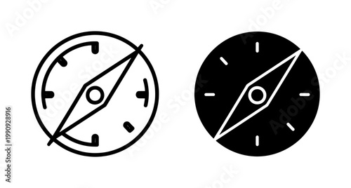 Compass Navigation Icon Set in Outline and Solid Style