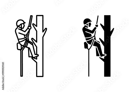 Arborist Climbing Tree Icon Set with Safety Harness