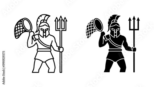 Ancient Roman Gladiator Retiarius Icon with Trident and Net