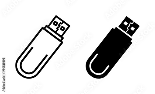 USB Flash Drive Icon Set in Outline and Solid Style