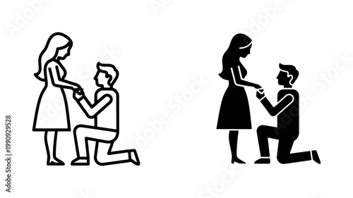 Man Proposing to Woman with Ring Icon Set